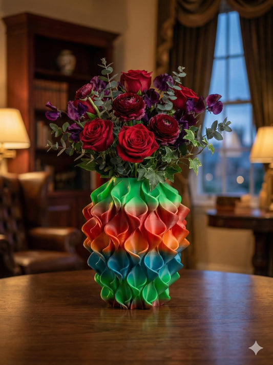 Rainbow 3D Printed Vase – Geometric  – Gradient Modern Home Decor – Unique Colorful Centerpiece Flower Pot