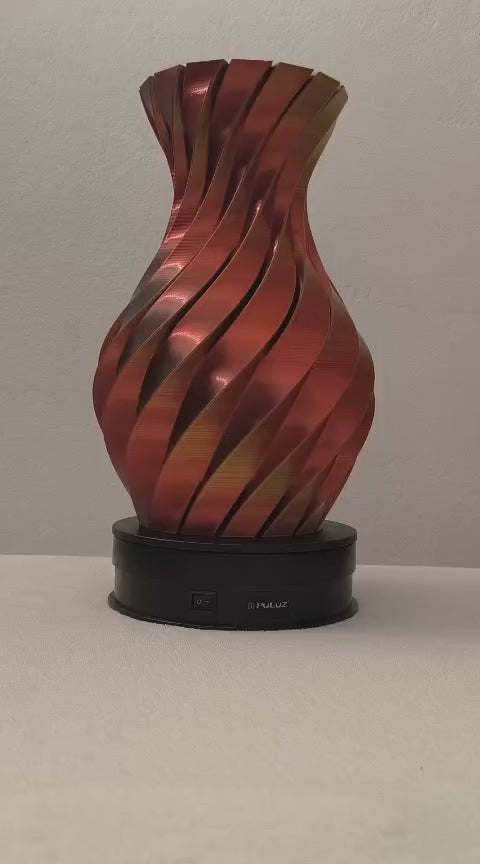 Twisting Pillars 3D printed Vase TriColor Green Pink Gold